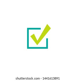 Valid Seal icon. green tick in squared box. Flat OK sticker icon. Isolated on white. Accept button. Good for web and software interfaces. Vector illustration. Check Mark. 