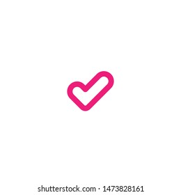 Valid Seal icon. Pink outline tick. line OK sticker icon. Isolated on white. Accept button. Good for web and software interfaces. Vector illustration. Check Mark. 