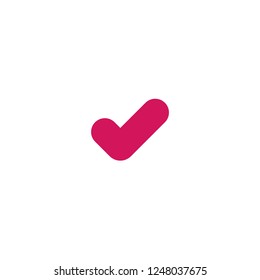 Valid Seal icon. Pink tick. Flat OK sticker icon. Isolated on white. Accept button. Good for web and software interfaces. Vector illustration. Check Mark. 
