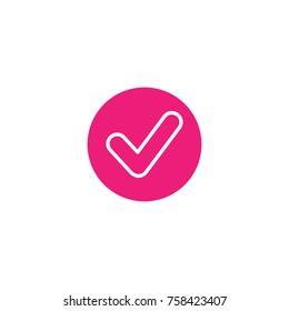 Valid Seal icon. pink tick. Flat OK sticker icon. Isolated on white. Accept button. Good for web and software interfaces. Vector illustration.