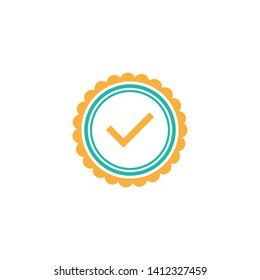 Valid Seal icon. red flat OK sticker icon. Isolated on white. Accept button. Good for web and software interfaces. Vector illustration.
