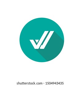 Valid Seal icon. White double tick with shadow in blue circle. Flat done sticker icon. Isolated on white. Accept button. Good for web and software interfaces. Vector illustration. Check Mark. 