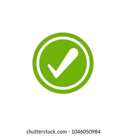 Valid Seal icon. white tick in green circle. Flat OK sticker icon. Isolated on white. Accept button. Good for web and software interfaces. Vector illustration.
