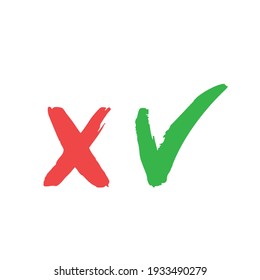 Valid seal icons, accept and reject symbols. Green tick and red x. Check mark vector.