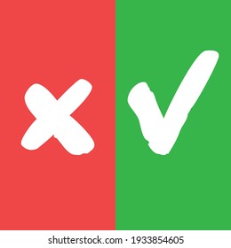 Valid seal icons, accept and reject symbols. Green tick and red x. Check mark vector.