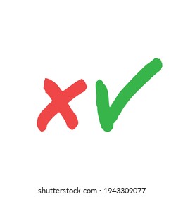 Iconos de sello válidos, aceptar y rechazar símbolos. Ropa verde y x roja. Comprobar el vector de marca.