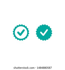 Valid Seal icons set. Blue circle with ribbon outline and blue tick. Flat OK sticker icon. Isolated on white. Accept button. Good for web and software interfaces. Vector illustration.