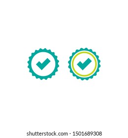Valid Seal icons set. Blue circle with ribbon outline and squared tick. Flat OK sticker icon. Isolated on white. Accept button. Good for web and software interfaces. Vector illustration.