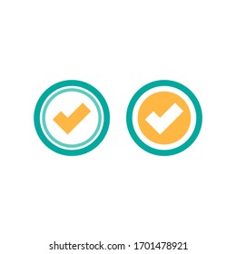 Valid Seal icons set. Blue circle with ribbon outline and squared tick. Flat OK sticker icon. Isolated on white. Accept button. Good for web and software interfaces. Vector illustration.