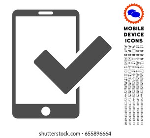 Valid Smartphone icon with mobile glyph set. Vector illustration style is a flat iconic symbol, gray colors. Designed for web and software interfaces.