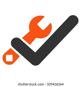Valid Tools vector icon. Style is bicolor flat symbol, orange and gray colors, rounded angles, white background.