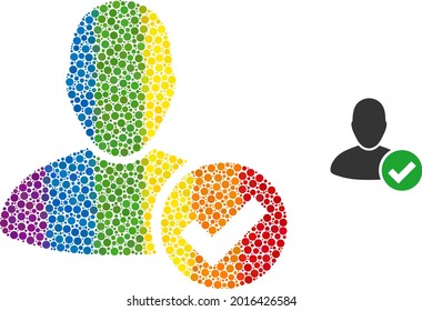Valid user collage icon of circle elements in different sizes and rainbow colorful color tints. A dotted LGBT-colored valid user for lesbians, gays, bisexuals, and transgenders.