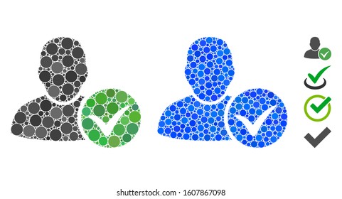 Valid user composition of filled circles in different sizes and shades, based on valid user icon. Vector circle elements are grouped into blue composition.