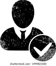 Valid user icon with grunge style. Isolated vector valid user icon image with unclean rubber texture on a white background.