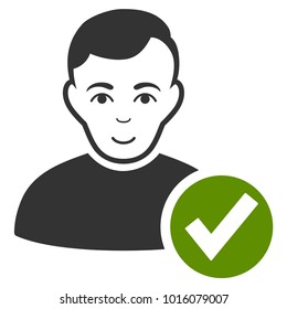 Valid User vector flat icon. Human face has glad mood.