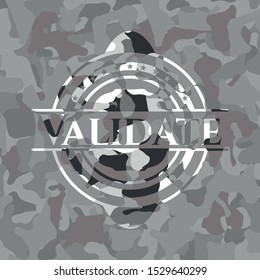 Validate grey camouflage emblem. Vector Illustration.