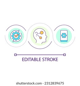 Validate product meets expectation loop concept icon. Confirm product result. Usability testing abstract idea thin line illustration. Isolated outline drawing. Editable stroke. Arial font used