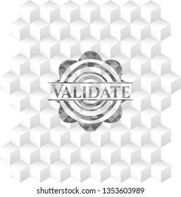 Validate realistic grey emblem with cube white background