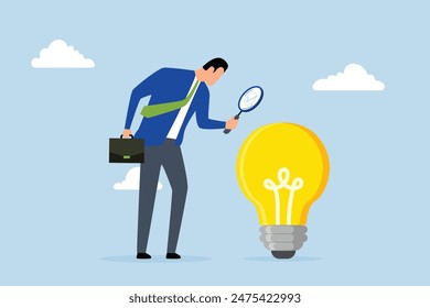 Validate startup idea that have potential to implement, businessman validate idea of light bulb and gives approval.