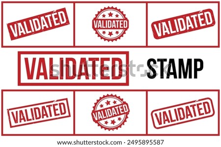 Validated Stamp. Red Validated Rubber grunge Stamp set