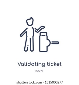 validating ticket icon from people outline collection. Thin line validating ticket icon isolated on white background.