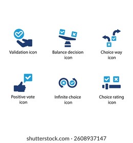 Validation, Balance, Choice way, Positive vote, Infinite choice, Choice rating, Blue Icon Set
