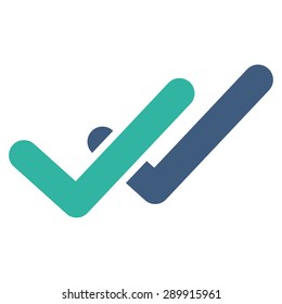 Validation icon from Business Bicolor Set. This flat vector symbol uses cobalt and cyan colors, rounded angles, and isolated on a white background.