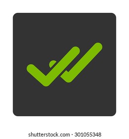 Validation icon. This flat rounded square button uses eco green and gray colors and isolated on a white background.