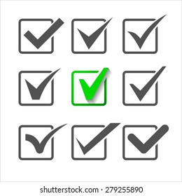 Validation Icons Set Of Nine Different Check Marks. 