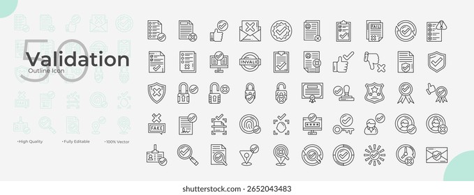 Validation Line Editable Icons set. Vector illustration in modern thin line style of Validation icons: validation, approval, check, etc