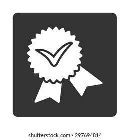 Validation seal icon from Award Buttons OverColor Set. Icon style is white and gray colors, flat rounded square button, white background.