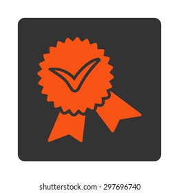 Validation seal icon from Award Buttons OverColor Set. Icon style is orange and gray colors, flat rounded square button, white background.