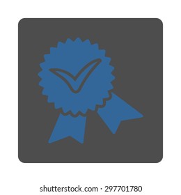 Validation seal icon from Award Buttons OverColor Set. Icon style is cobalt and gray colors, flat rounded square button, white background.