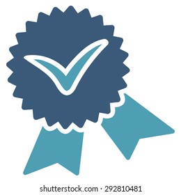 Validation seal icon from Competition & Success Bicolor Icon Set. Vector style: flat bicolor symbols, cyan and blue colors, rounded angles, white background.