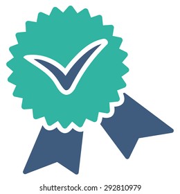 Validation seal icon from Competition & Success Bicolor Icon Set. Vector style: flat bicolor symbols, cobalt and cyan colors, rounded angles, white background.