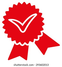 Validation seal icon from Competition & Success Bicolor Icon Set. Vector style: flat symbols, red color, rounded angles, white background.
