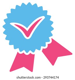 Validation seal icon from Competition & Success Bicolor Icon Set. Vector style: flat bicolor symbols, pink and blue colors, rounded angles, white background.
