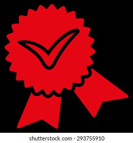 Validation seal icon from Competition & Success Bicolor Icon Set. Vector style: flat symbols, red color, rounded angles, black background.