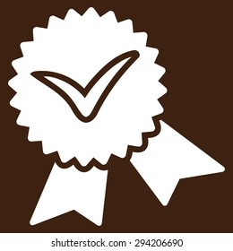 Validation seal icon from Competition & Success Bicolor Icon Set. Vector style: flat symbols, white color, rounded angles, brown background.