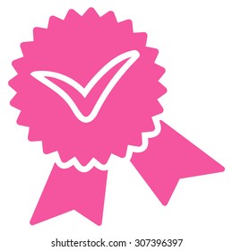 Validation seal icon. Vector style is flat symbols, pink color, rounded angles, white background.