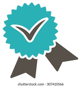 Validation seal icon. Vector style is flat bicolor symbols, grey and cyan colors, rounded angles, white background.