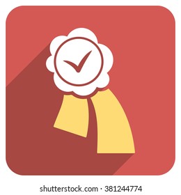 Validation Seal long shadow vector icon. Style is a flat symbol on a red rounded square button.