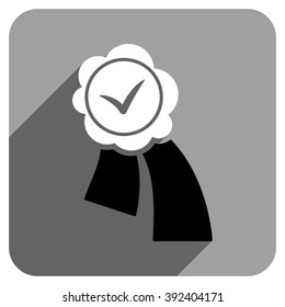Validation Seal long shadow vector icon. Style is a flat validation seal iconic symbol on a gray square background.