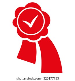 Validation Seal vector icon. Style is flat symbol, red color, rounded angles, white background.