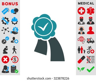 Validation Seal vector icon. Style is bicolor flat symbol, soft blue colors, rounded angles, white background.