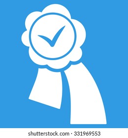 Validation Seal vector icon. Style is flat symbol, white color, rounded angles, blue background.