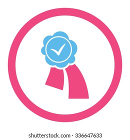 Validation Seal vector icon. Style is bicolor flat rounded symbol, pink and blue colors, rounded angles, white background.