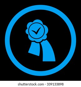 Validation Seal vector icon. Style is flat rounded symbol, blue color, rounded angles, black background.