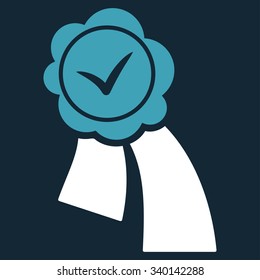 Validation Seal vector icon. Style is bicolor flat symbol, blue and white colors, rounded angles, dark blue background.