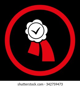 Validation Seal vector icon. Style is bicolor flat rounded symbol, red and white colors, rounded angles, black background.